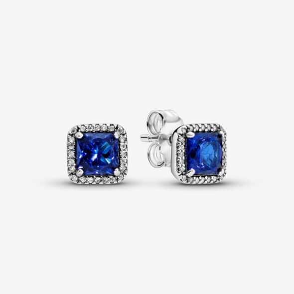 Blue Square Sparkle Halo Stud Earrings Pandora CA
